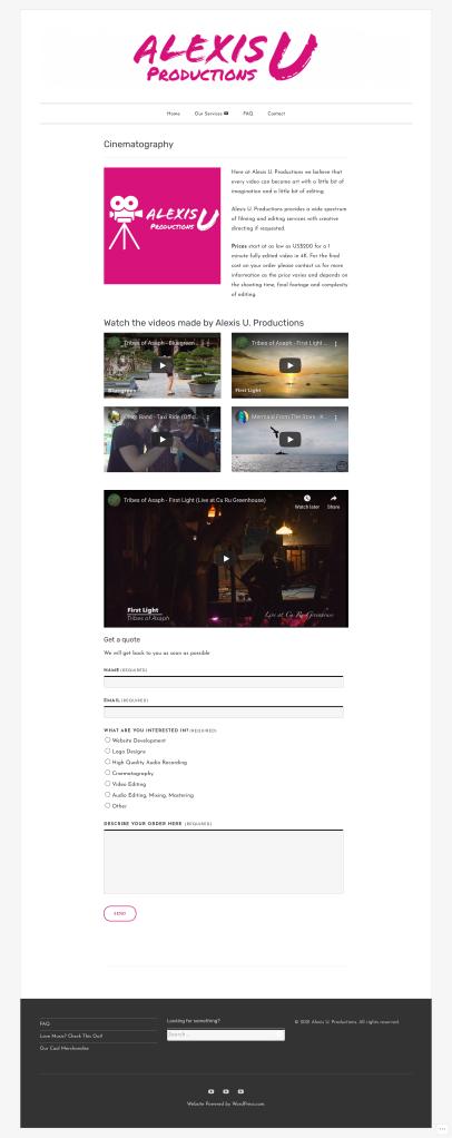 Alexis U. Productions - Cinematography